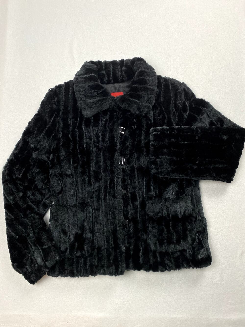Esprit Outerwear Women Small Black Faux Fur Jacket Coat Short Plush Button